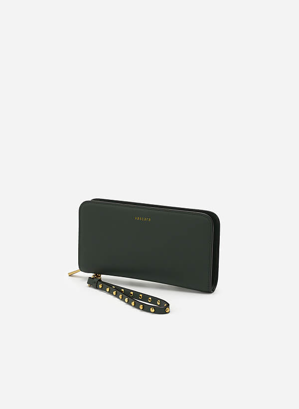 Rivet Décor Chain Handle Zip-Around Clutch - WLL 0258 - Green - VASCARA