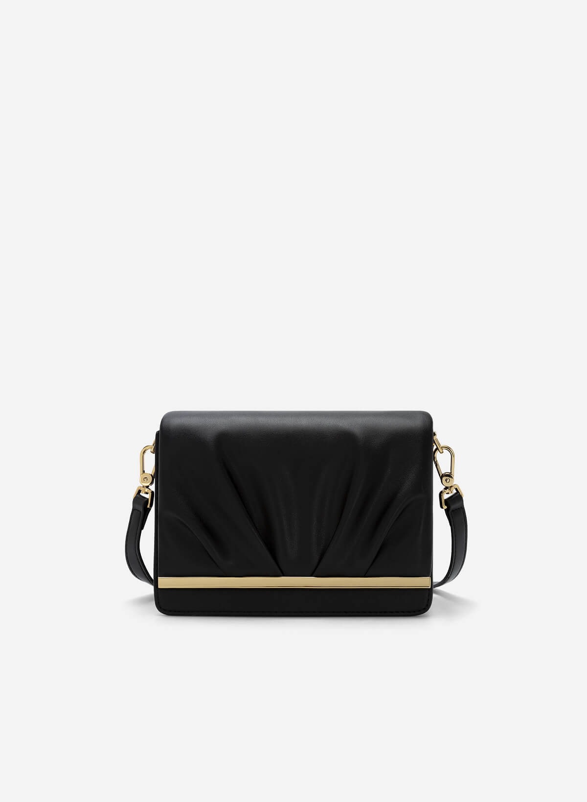 Ruched Flap Shoulder Bag - MES 0217 - Black - vascara.com