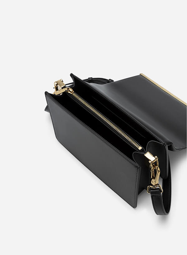 Ruched Flap Shoulder Bag - MES 0217 - Black - VASCARA