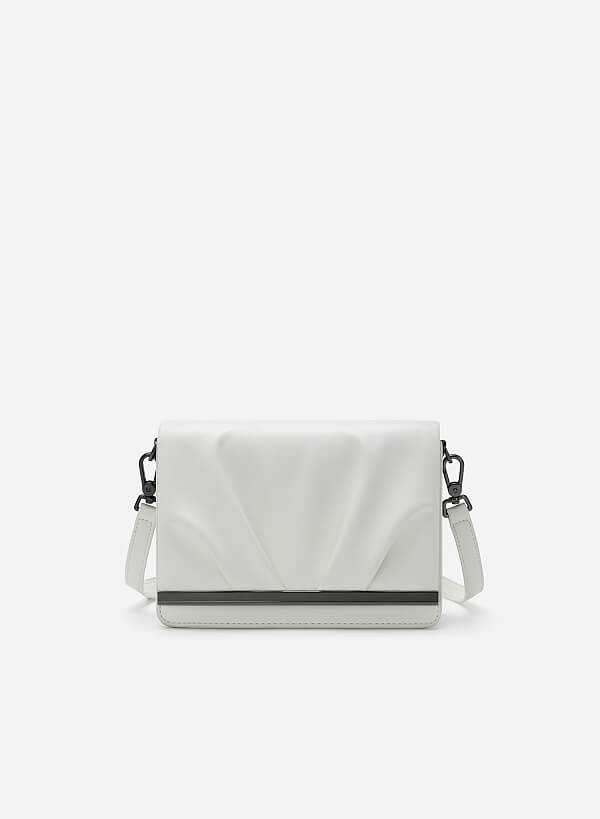 Ruched Flap Shoulder Bag - MES 0217 - White