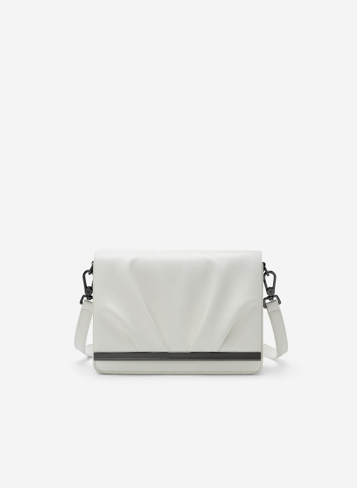Ruched Flap Shoulder Bag - MES 0217 - White - vascara.com