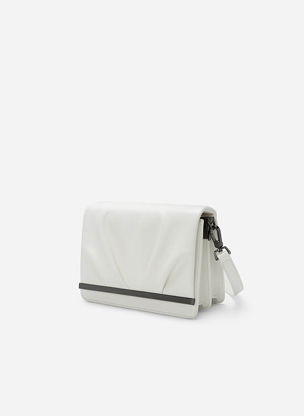 Ruched Flap Shoulder Bag - MES 0217 - White - VASCARA