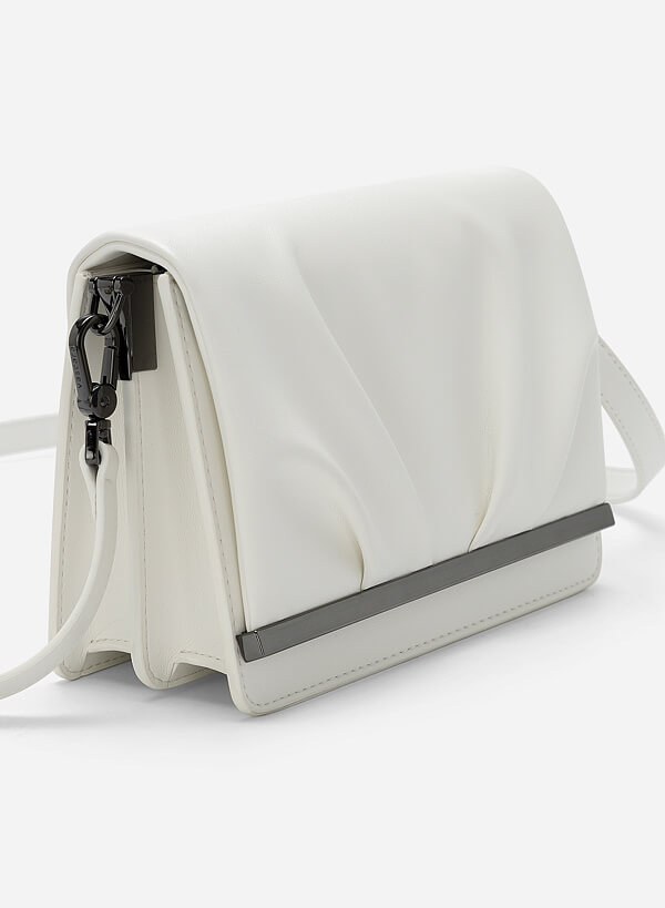 Ruched Flap Shoulder Bag - MES 0217 - White - VASCARA