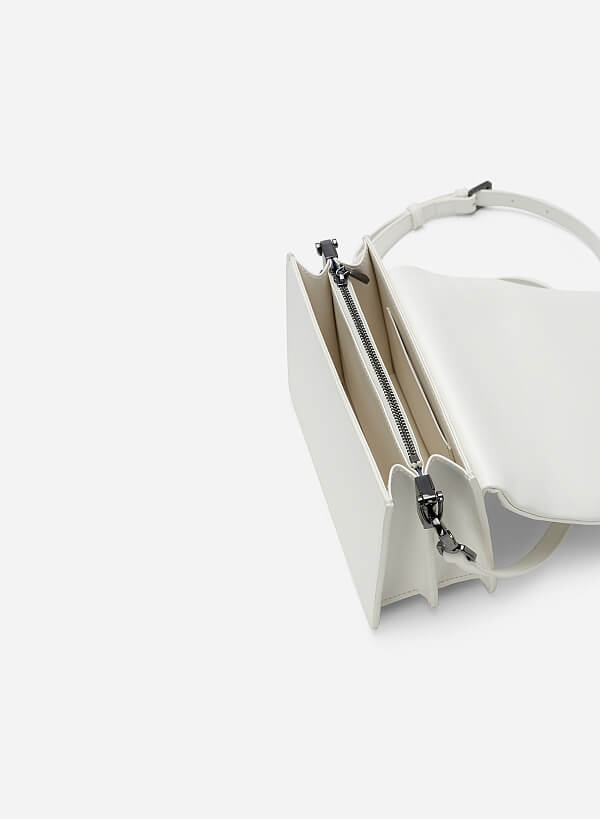 Ruched Flap Shoulder Bag - MES 0217 - White - VASCARA
