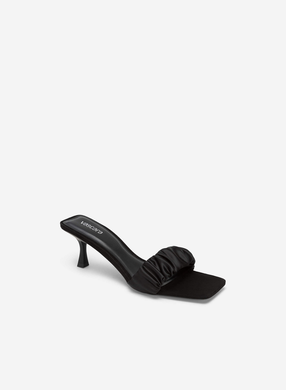 Satin Ruched Strap Mules - MUL 0187 - Black - VASCARA