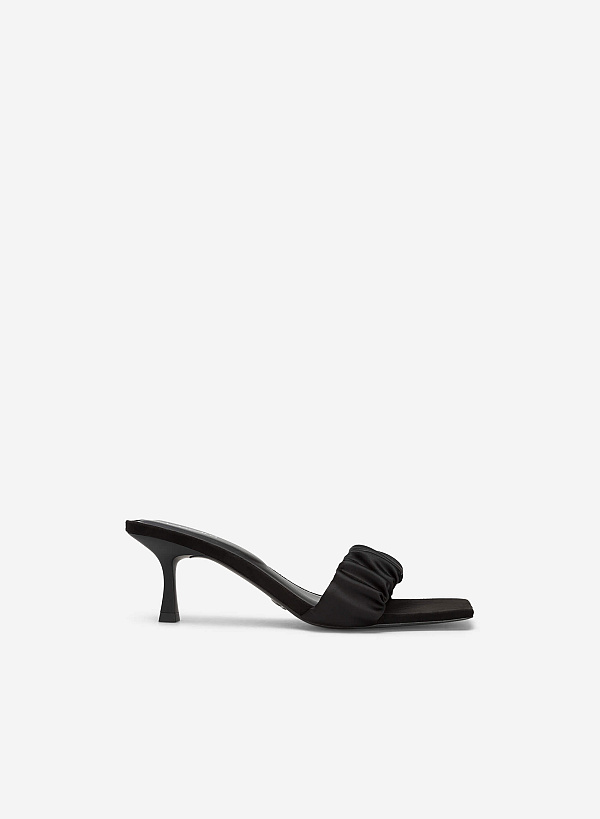 Satin Ruched Strap Mules - MUL 0187 - Black - VASCARA