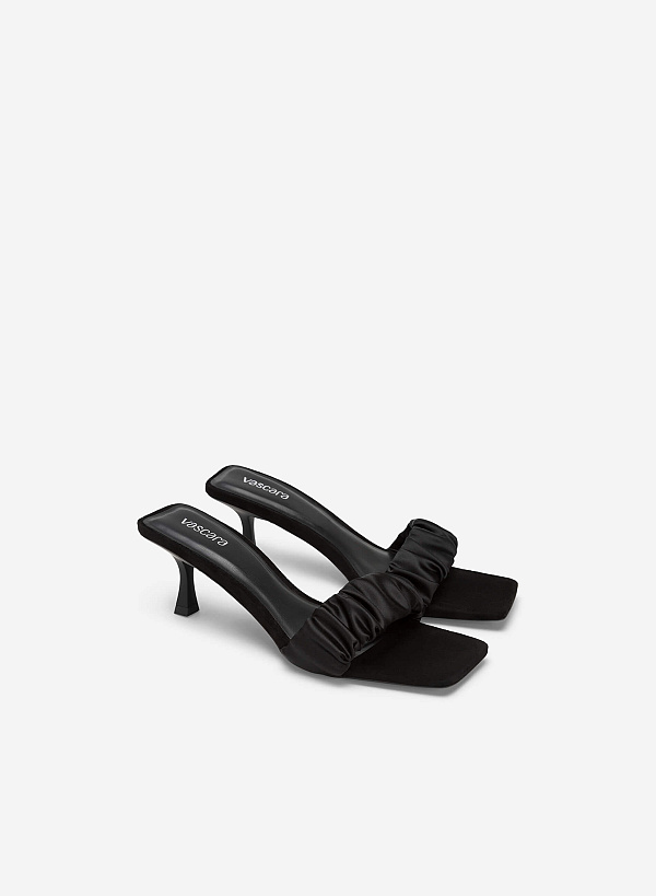 Satin Ruched Strap Mules - MUL 0187 - Black - VASCARA