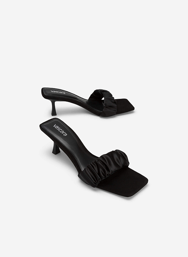 Satin Ruched Strap Mules - MUL 0187 - Black - VASCARA