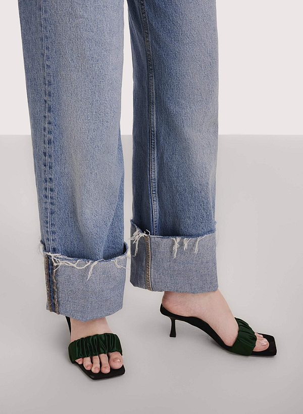Satin Ruched Strap Mules - MUL 0187 - Green - VASCARA