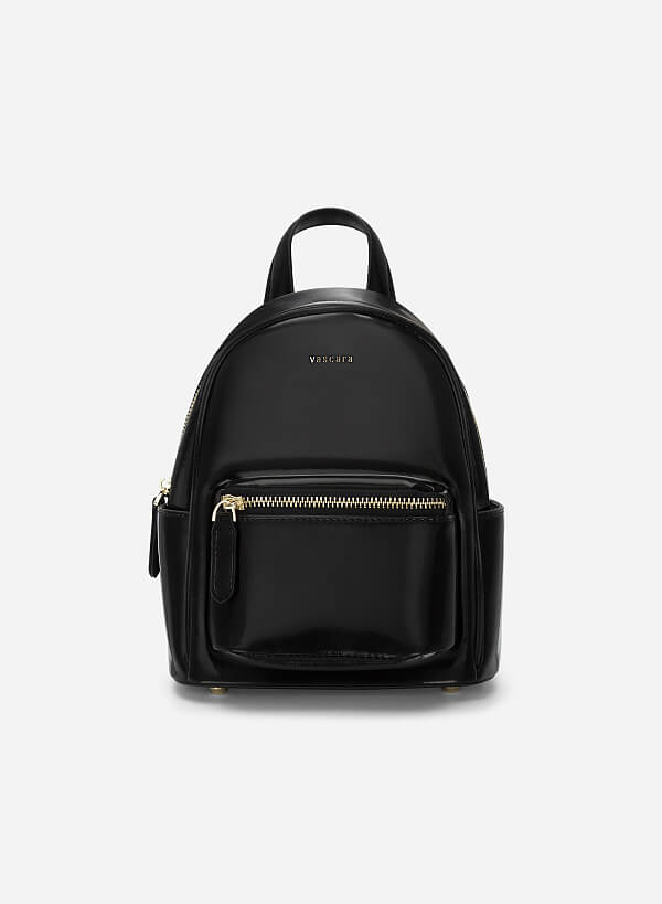 Silver Glitter-effect Mini Backpack - BAK 0173 - Black