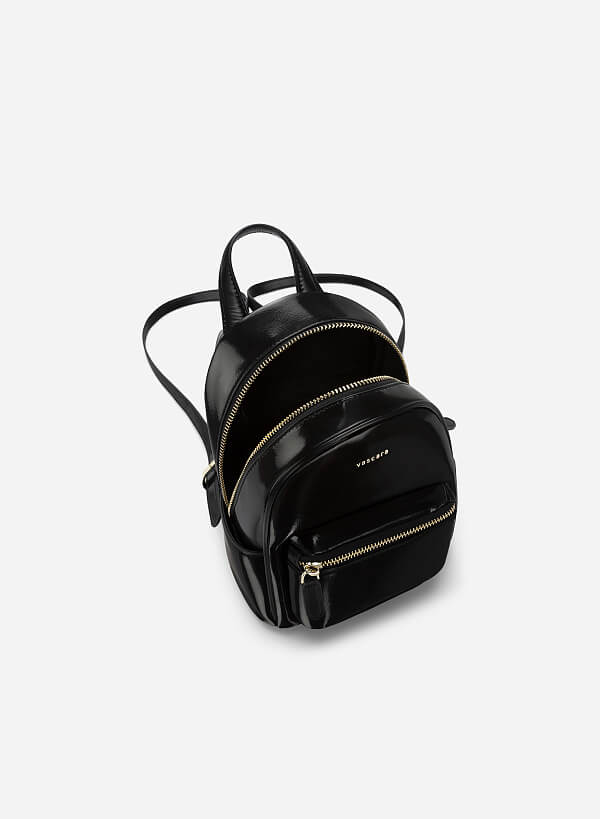 Silver Glitter-effect Mini Backpack - BAK 0173 - Black - VASCARA