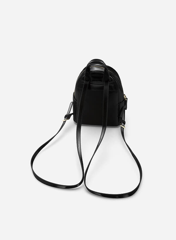 Silver Glitter-effect Mini Backpack - BAK 0173 - Black - VASCARA