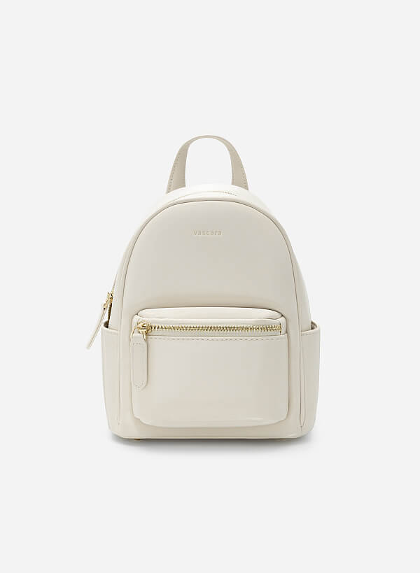 Silver Glitter-effect Mini Backpack - BAK 0173 - Cream