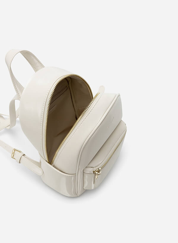 Silver Glitter-effect Mini Backpack - BAK 0173 - Cream - VASCARA