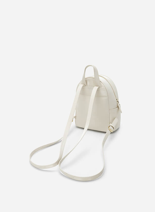 Silver Glitter-effect Mini Backpack - BAK 0173 - Cream - VASCARA