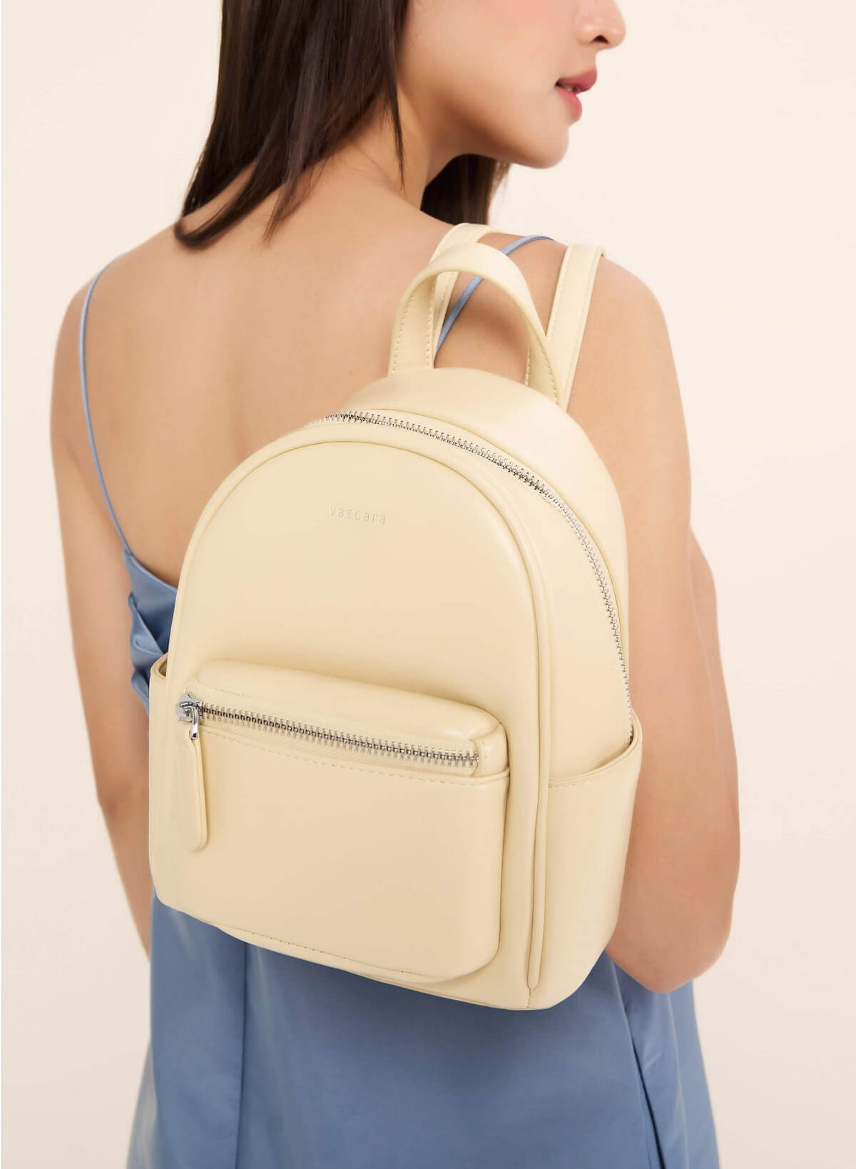 Silver Glitter-effect Mini Backpack - BAK 0173 - Light Yellow - vascara.com
