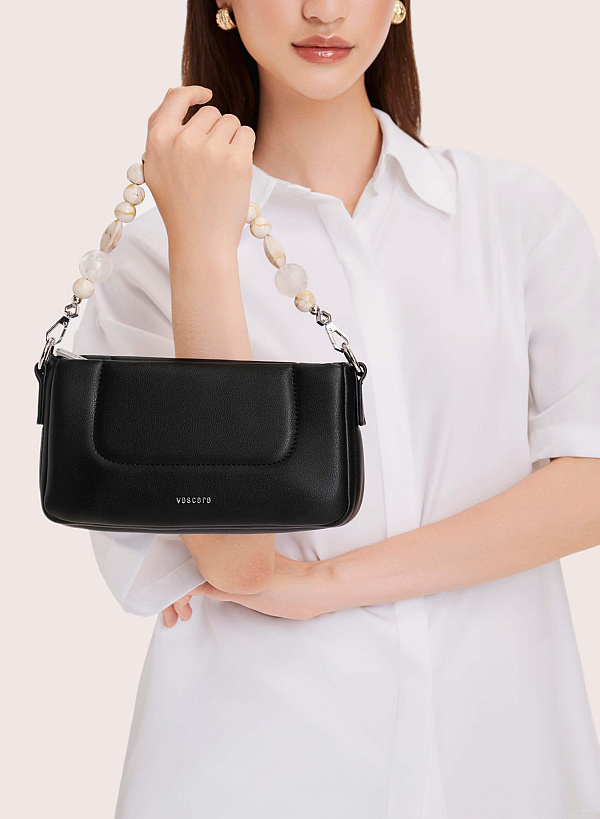 Stone Beaded Handle Handbag - TTE 0109 - Black