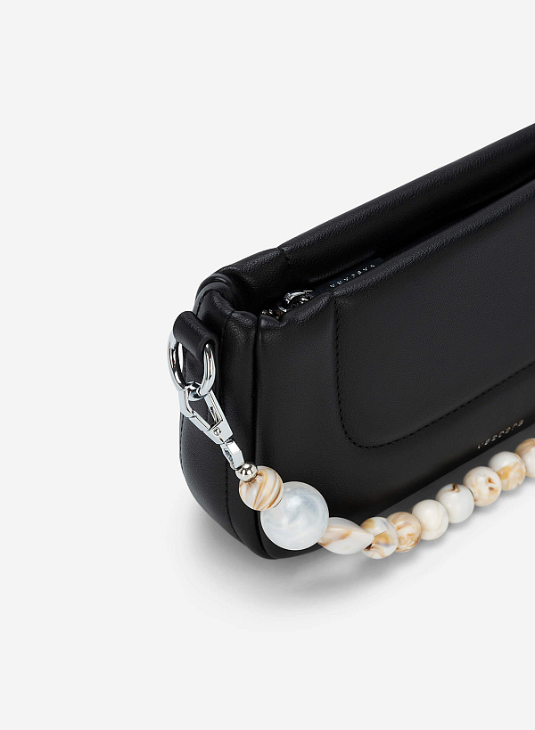 Stone Beaded Handle Handbag - TTE 0109 - Black - VASCARA