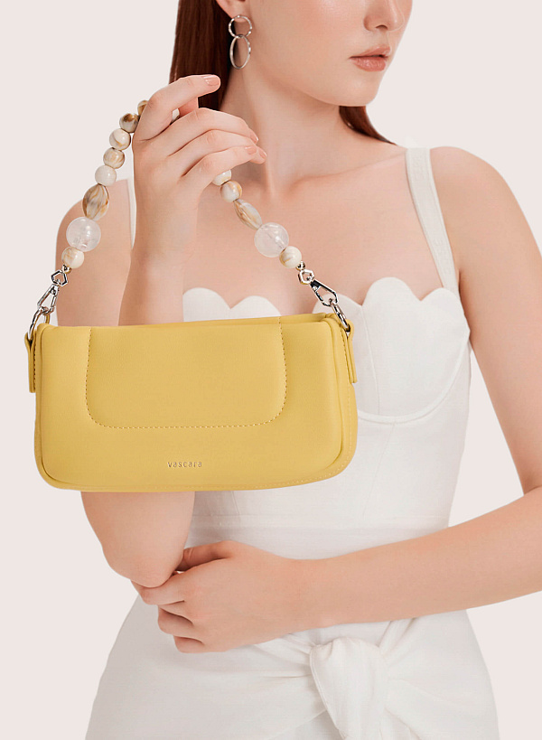 Stone Beaded Handle Handbag - TTE 0109 - Light Yellow