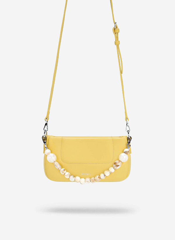 Stone Beaded Handle Handbag - TTE 0109 - Light Yellow - VASCARA
