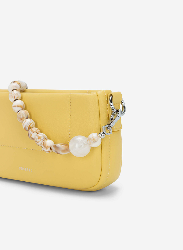 Stone Beaded Handle Handbag - TTE 0109 - Light Yellow - VASCARA