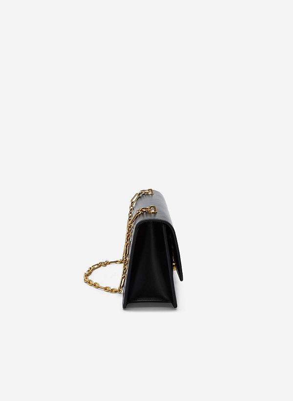 Stripe Décor Metal Lock Handbag - SAC 0315 - Black - VASCARA