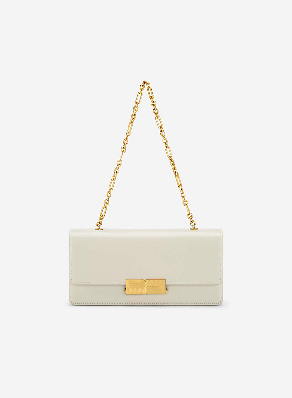 Stripe Décor Metal Lock Handbag - SAC 0315 - Cream