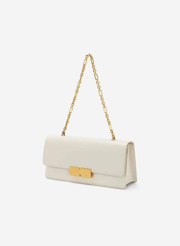 Stripe Décor Metal Lock Handbag - SAC 0315 - Cream - VASCARA
