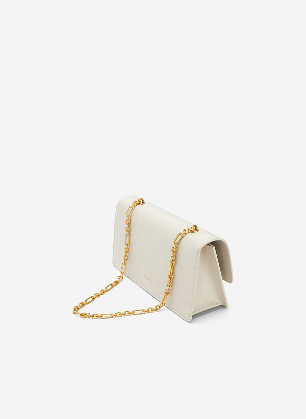Stripe Décor Metal Lock Handbag - SAC 0315 - Cream - VASCARA