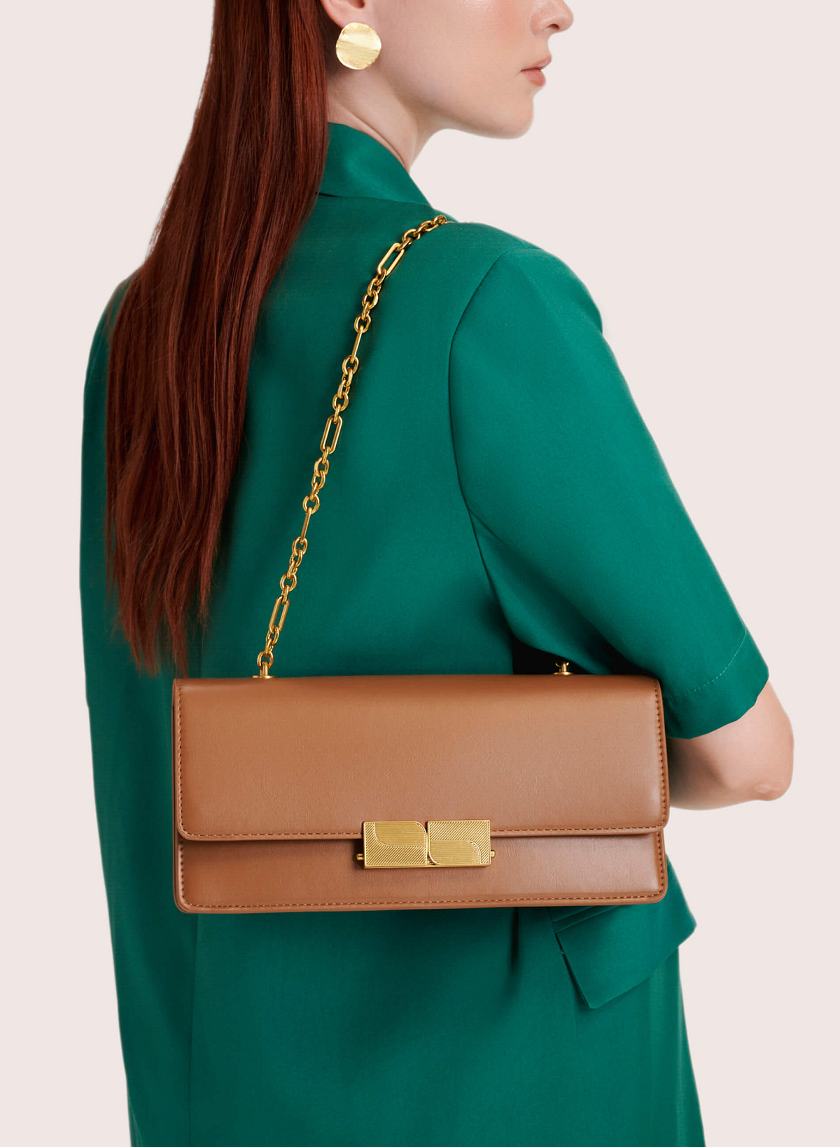 Stripe Décor Metal Lock Handbag - SAC 0315 - Dark Brown - vascara.com
