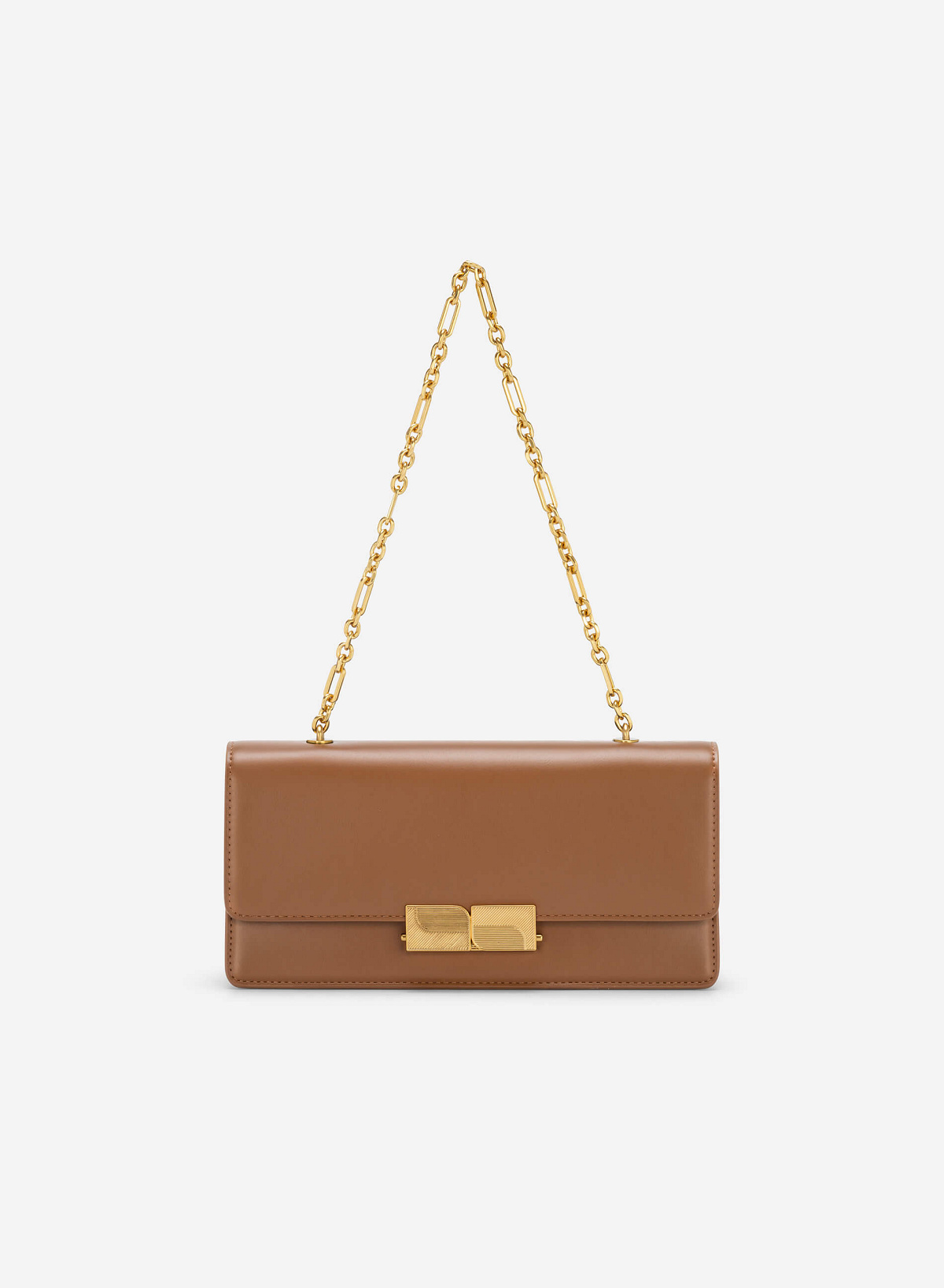 Stripe Décor Metal Lock Handbag - SAC 0315 - Dark Brown - vascara.com
