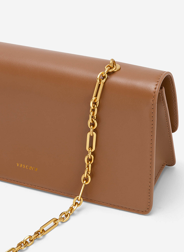 Stripe Décor Metal Lock Handbag - SAC 0315 - Dark Brown - VASCARA