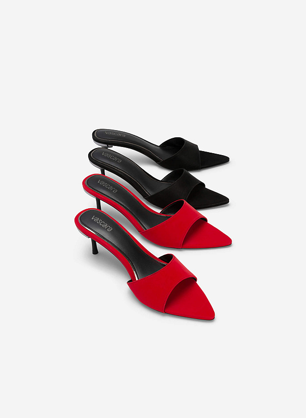 Velvet Heel Mules - MUL 0180 - Red - VASCARA