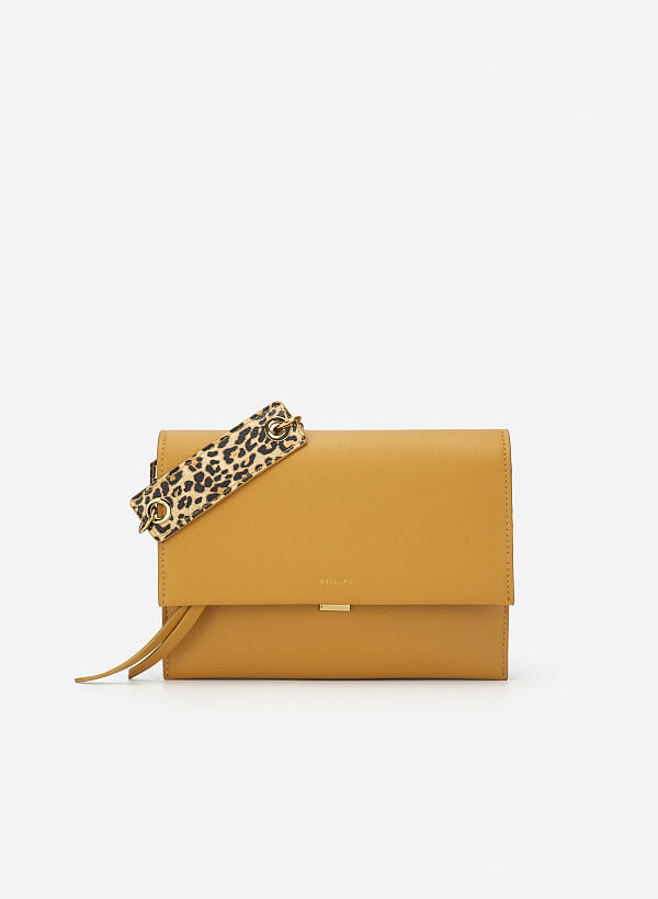 Zebra / Leopard Print Chain Link Décor Clutch - CLT 0113 - Yellow - VASCARA