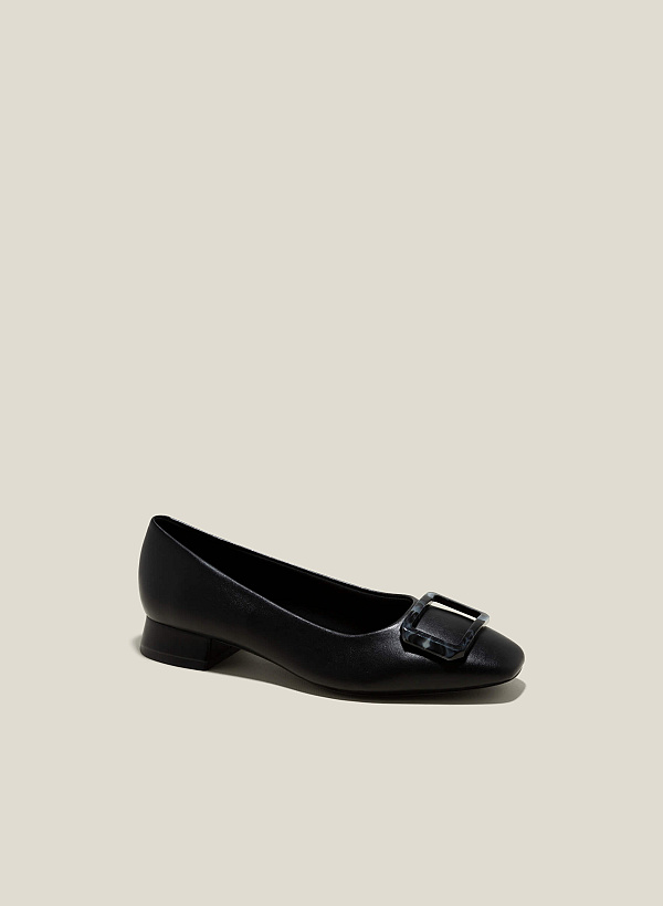 Giày bít mũi vuông phối tortoiseshell buckle - BMN 0588 - Màu đen
