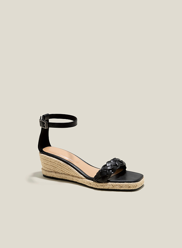 Giày sandal xuồng phối cói nhấn quai đan - SDX 0441 - Màu đen