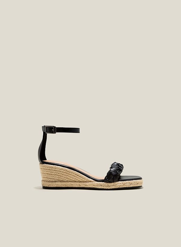 Giày sandal xuồng phối cói nhấn quai đan - SDX 0441 - Màu đen - VASCARA