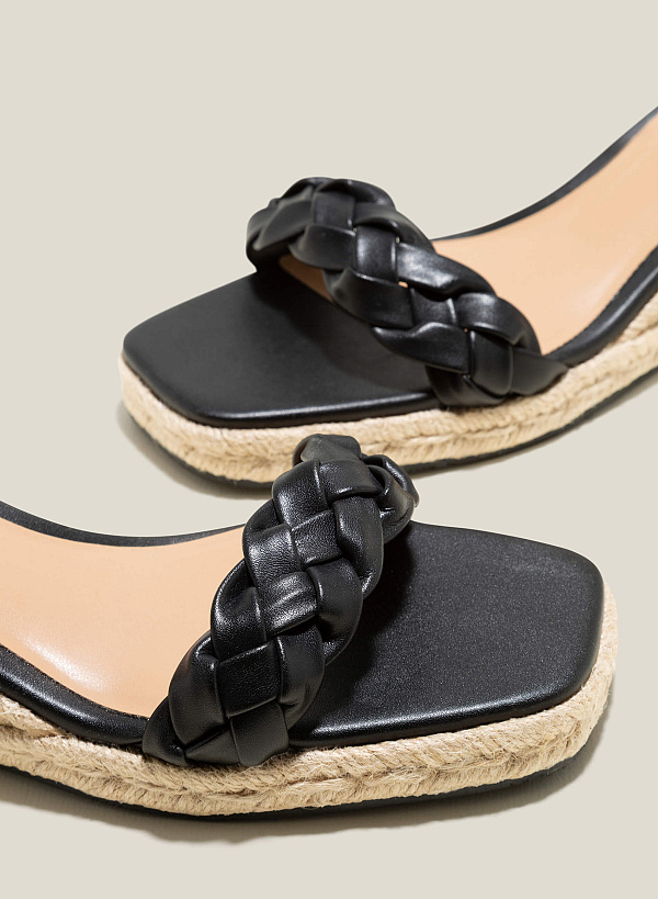 Giày sandal xuồng phối cói nhấn quai đan - SDX 0441 - Màu đen - VASCARA