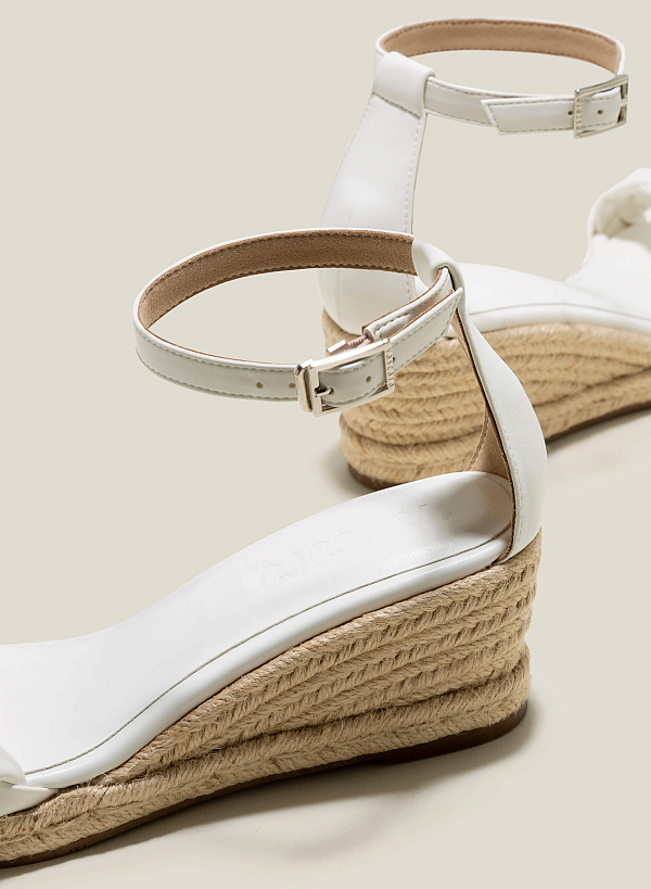 Giày sandal xuồng phối cói nhấn quai đan - SDX 0441 - Màu trắng - VASCARA