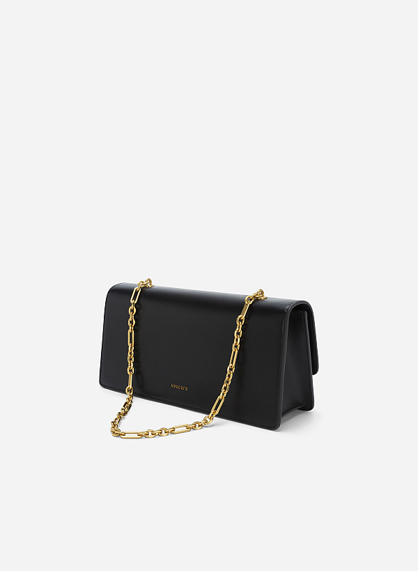 Stripe Décor Metal Lock Handbag - SAC 0315 - Black - VASCARA