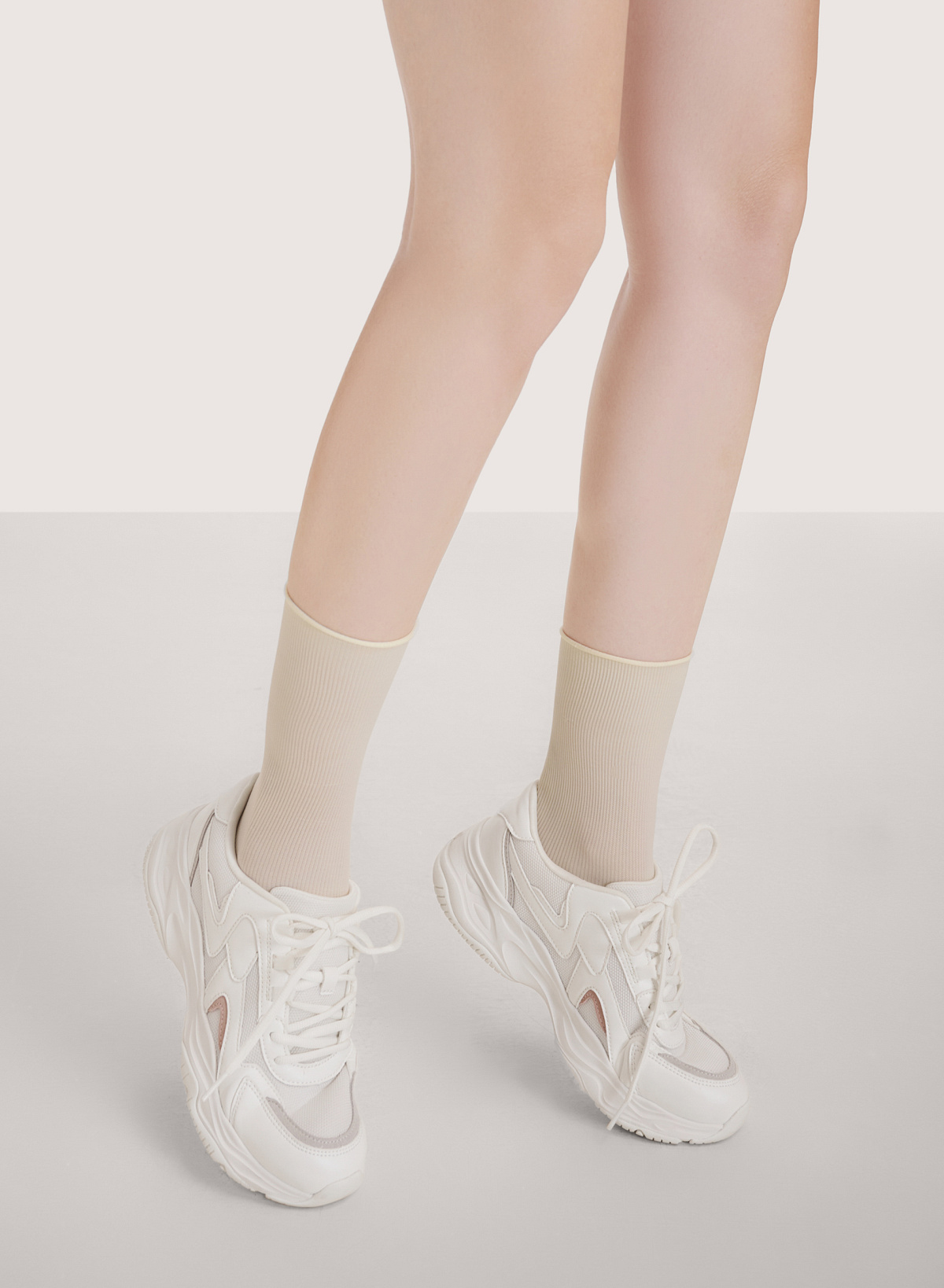 Suede Décor Chunky Sneakers - SNE 0058 - White - VASCARA