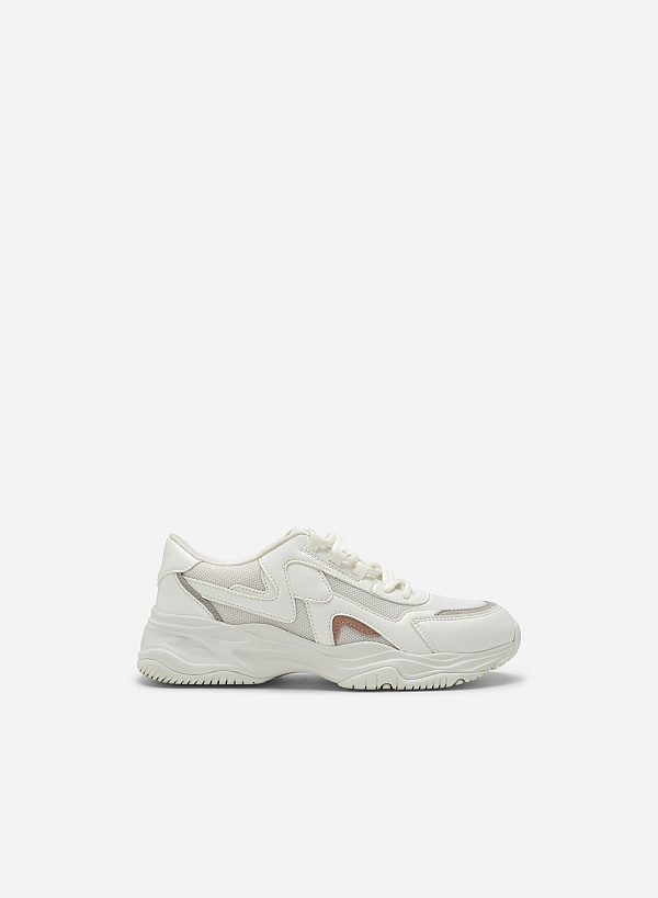 Suede Décor Chunky Sneakers - SNE 0058 - White - VASCARA