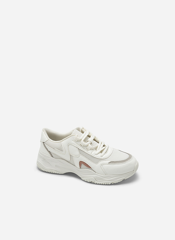 Suede Décor Chunky Sneakers - SNE 0058 - White - VASCARA