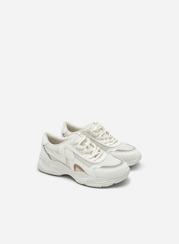 Suede Décor Chunky Sneakers - SNE 0058 - White - VASCARA
