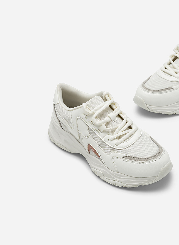 Suede Décor Chunky Sneakers - SNE 0058 - White - VASCARA