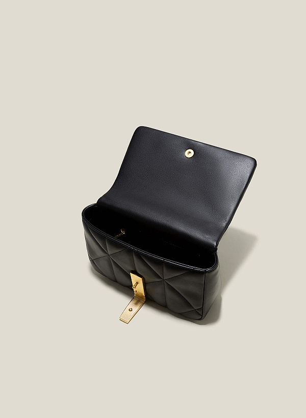 Túi đeo chéo nắp gập chần bông - SHO 0224 - Màu đen - VASCARA