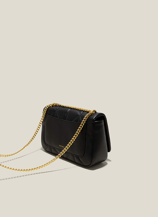 Túi đeo chéo nắp gập chần bông - SHO 0224 - Màu đen - VASCARA