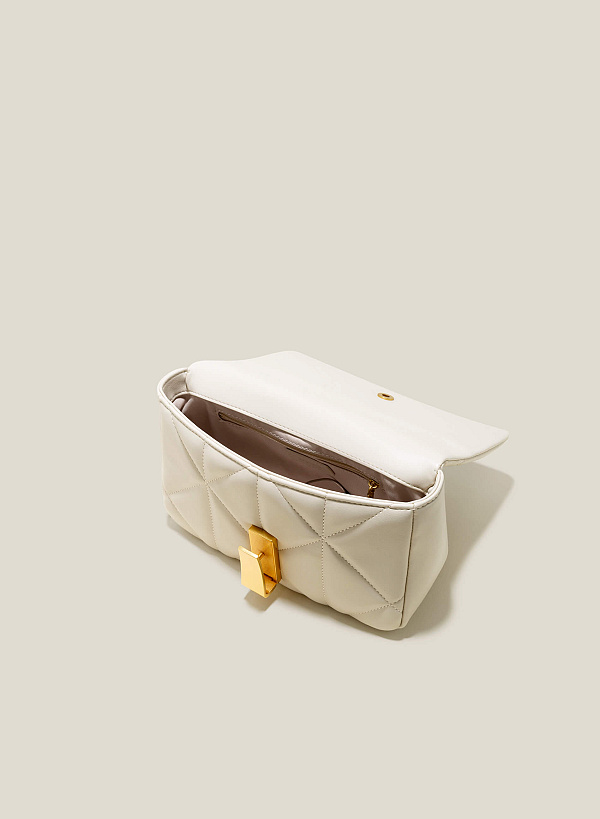 Túi đeo chéo nắp gập chần bông - SHO 0224 - Màu kem - VASCARA