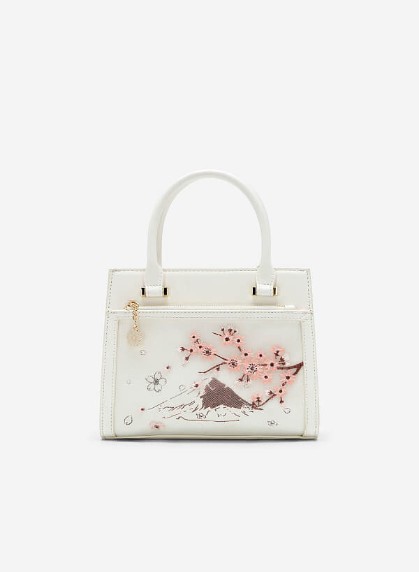 Túi tote xách tay họa tiết thêu sakura - TOT 0113 - Màu trắng