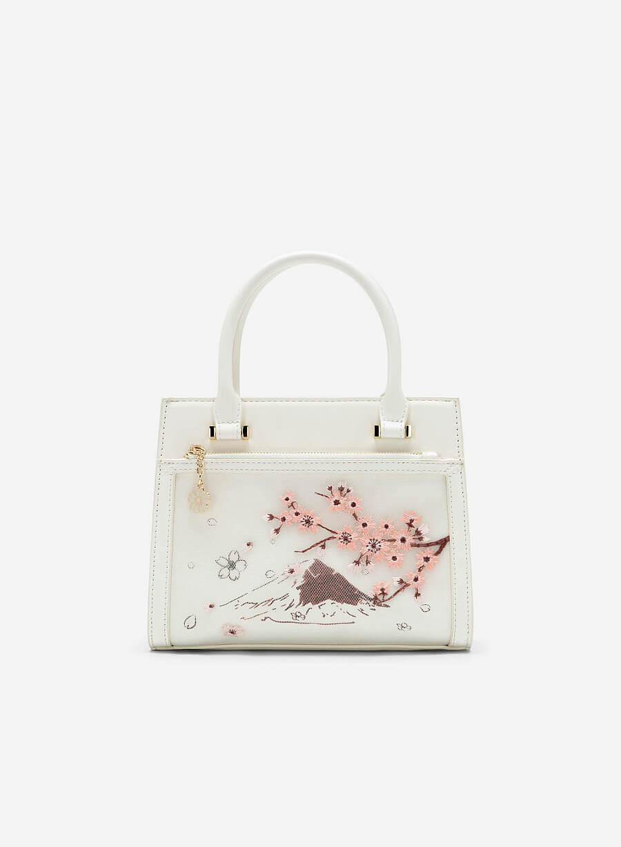 Túi tote xách tay họa tiết thêu sakura - TOT 0113 - Màu trắng - VASCARA